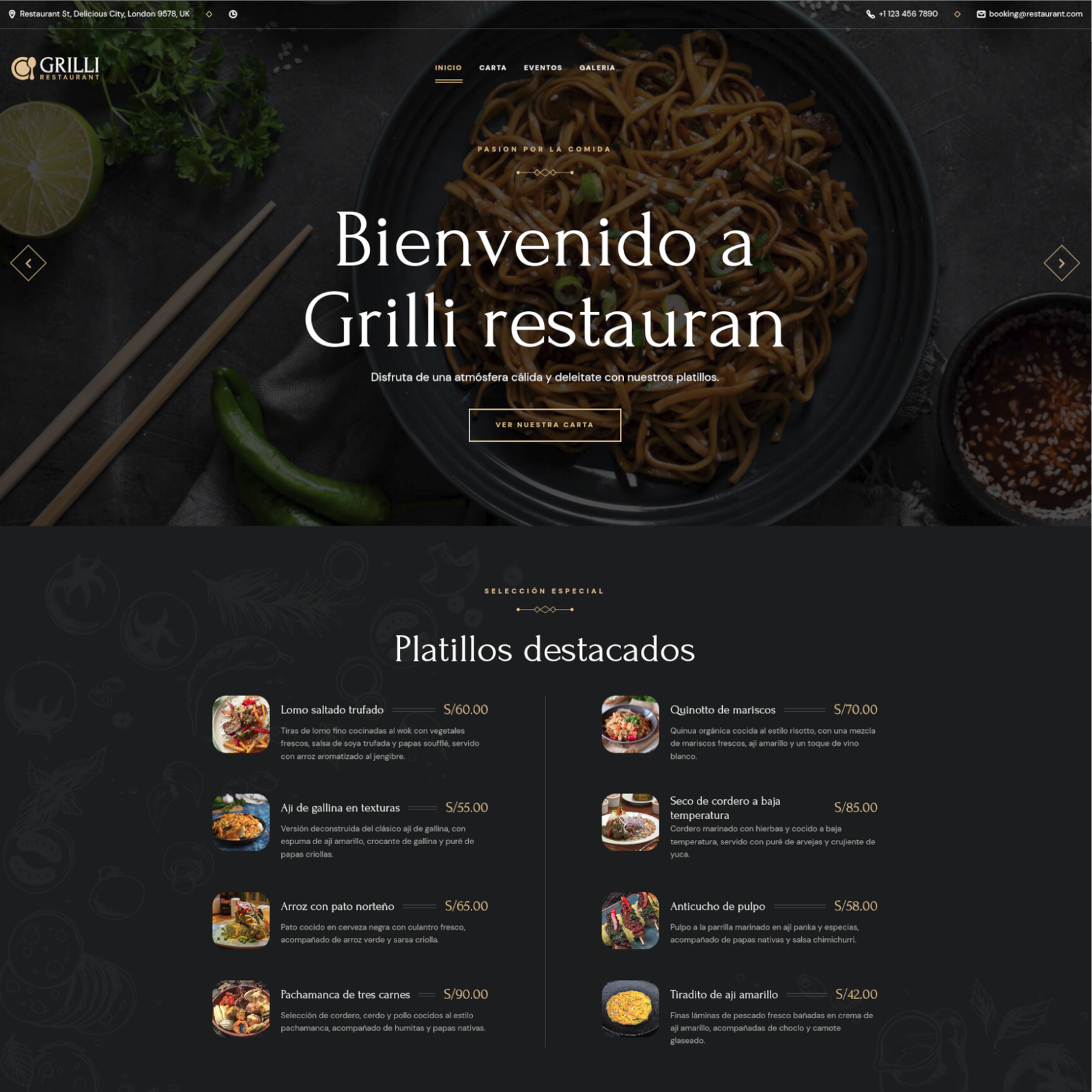 Grilli, página de restaurante